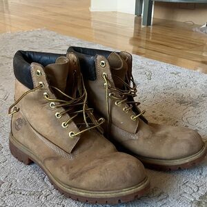 Timberland Men's Tan Nubuck Work Boots with Black Collar